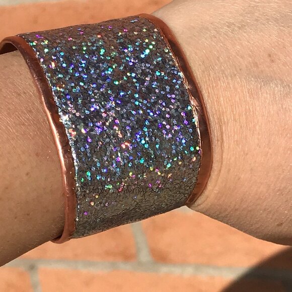 Genuine Leather Holographic Copper Cuff Bracelet Real Hologram (not Glitter) - Picture 7 of 16